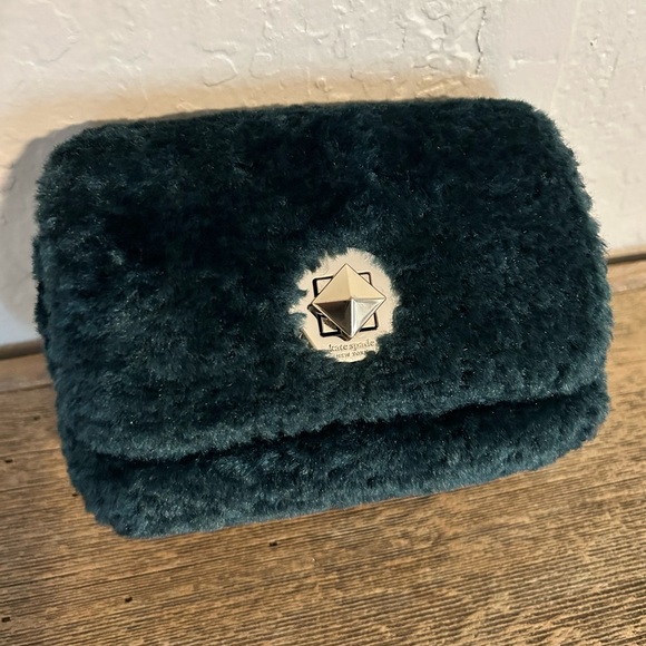 EUC Kate Spade Audrey faux shearling micro crossbody bag color peacock green - Picture 4 of 10